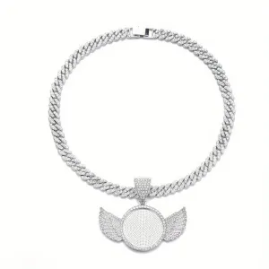 CZ Angel Wings Heart Medallion Necklace 45-72 cm