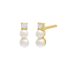 CZ Double Pearl Stud Earring