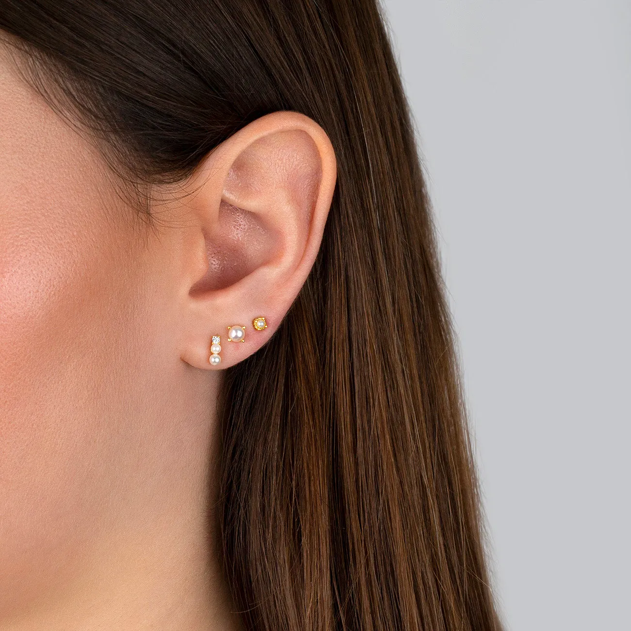 CZ Double Pearl Stud Earring