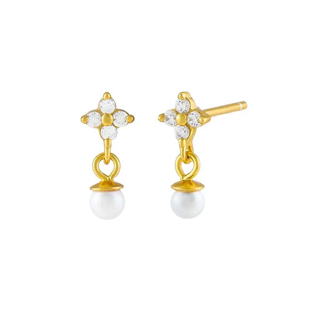 CZ Flower x Pearl Stud Earring