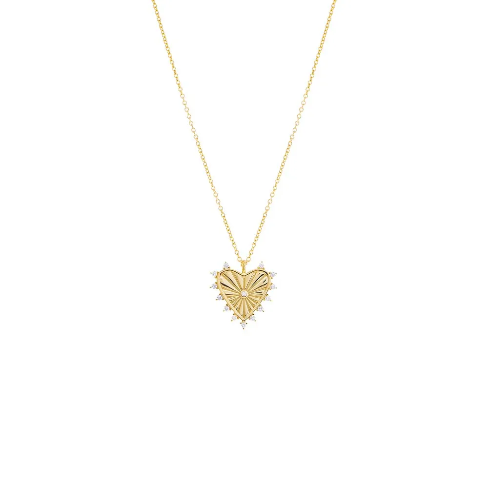 CZ Rimmed Ridged Heart Pendant Necklace