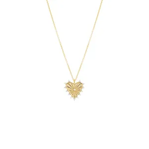 CZ Rimmed Ridged Heart Pendant Necklace