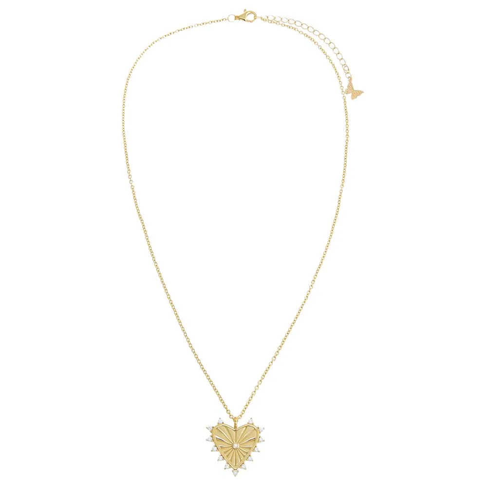 CZ Rimmed Ridged Heart Pendant Necklace