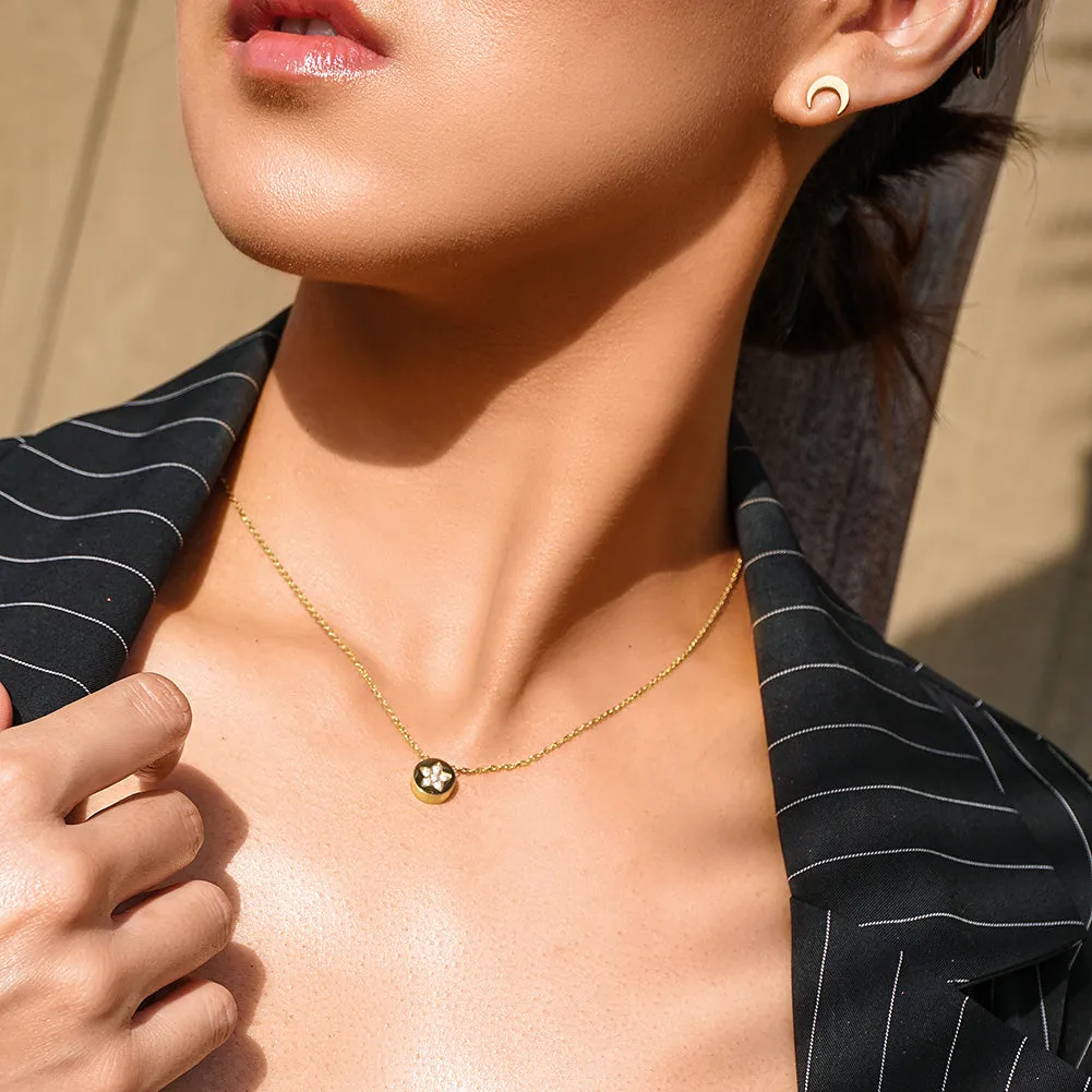 CZ Star Shaped Disc Pendant Necklace