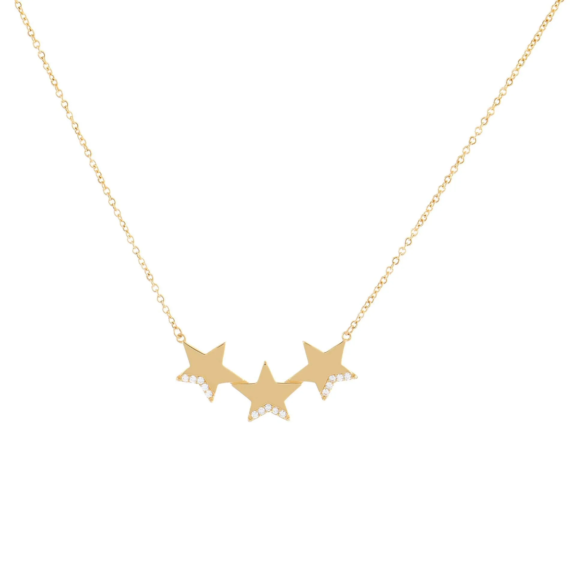CZ Triple Star Necklace 14K