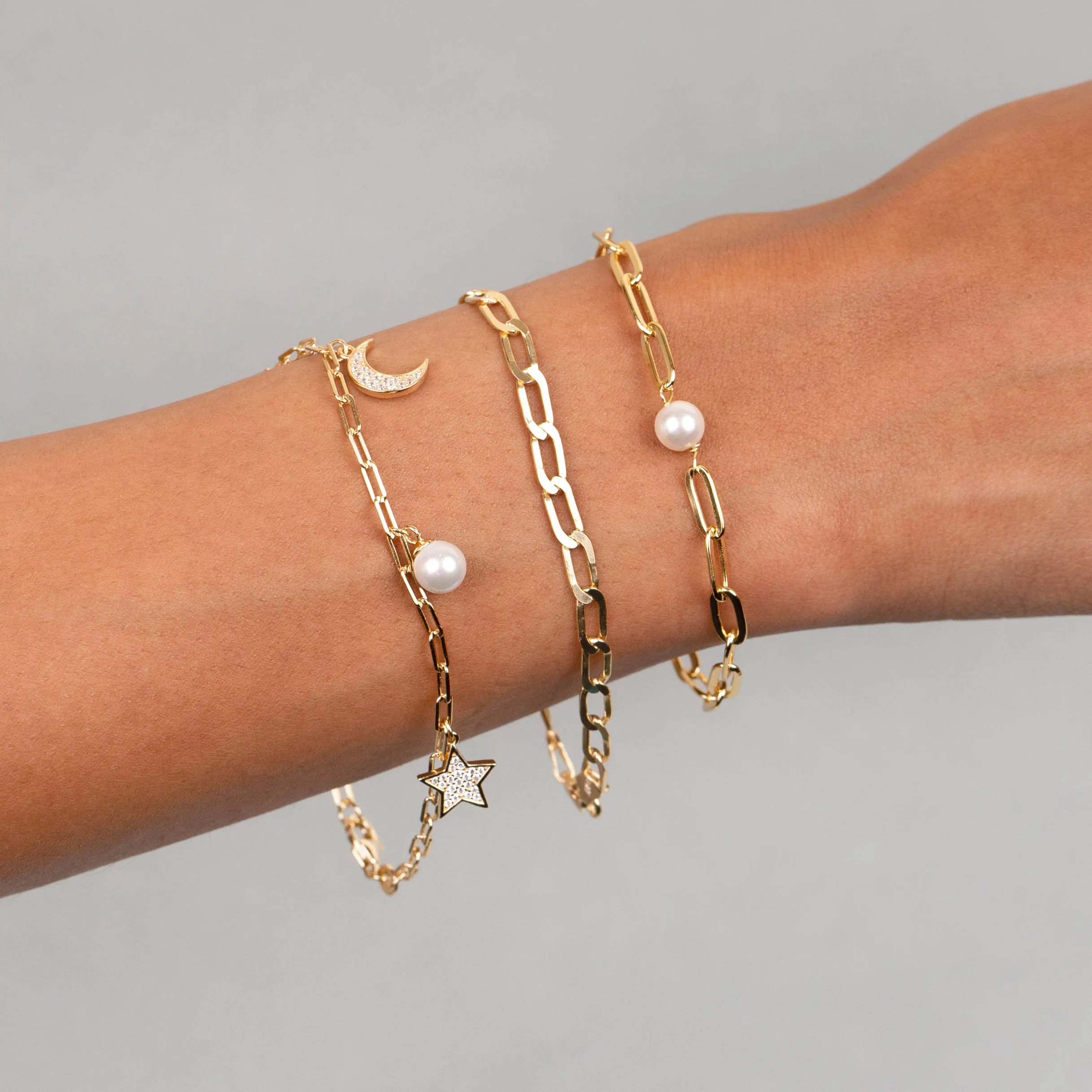 CZ X Pearl Charms Bracelet