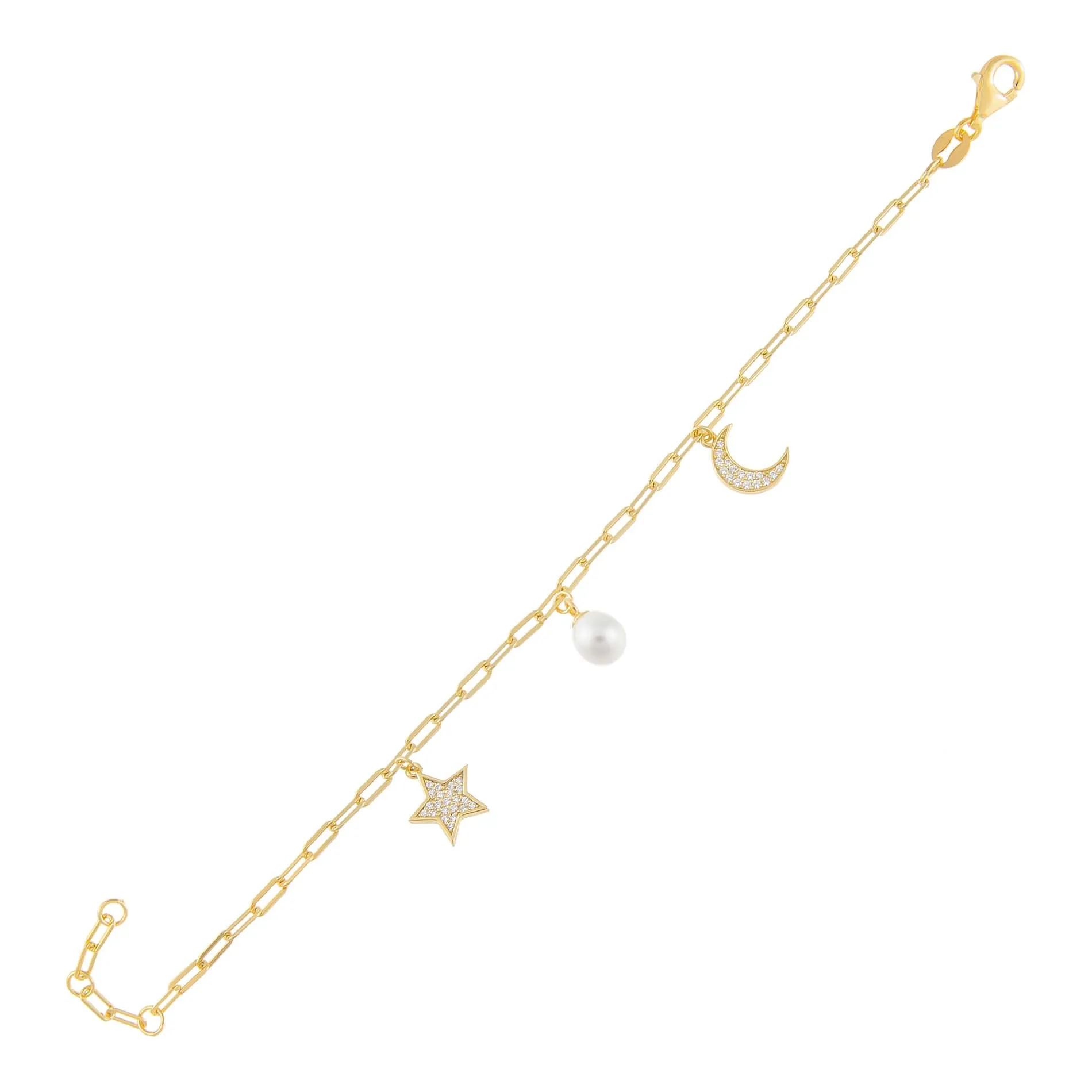 CZ X Pearl Charms Bracelet