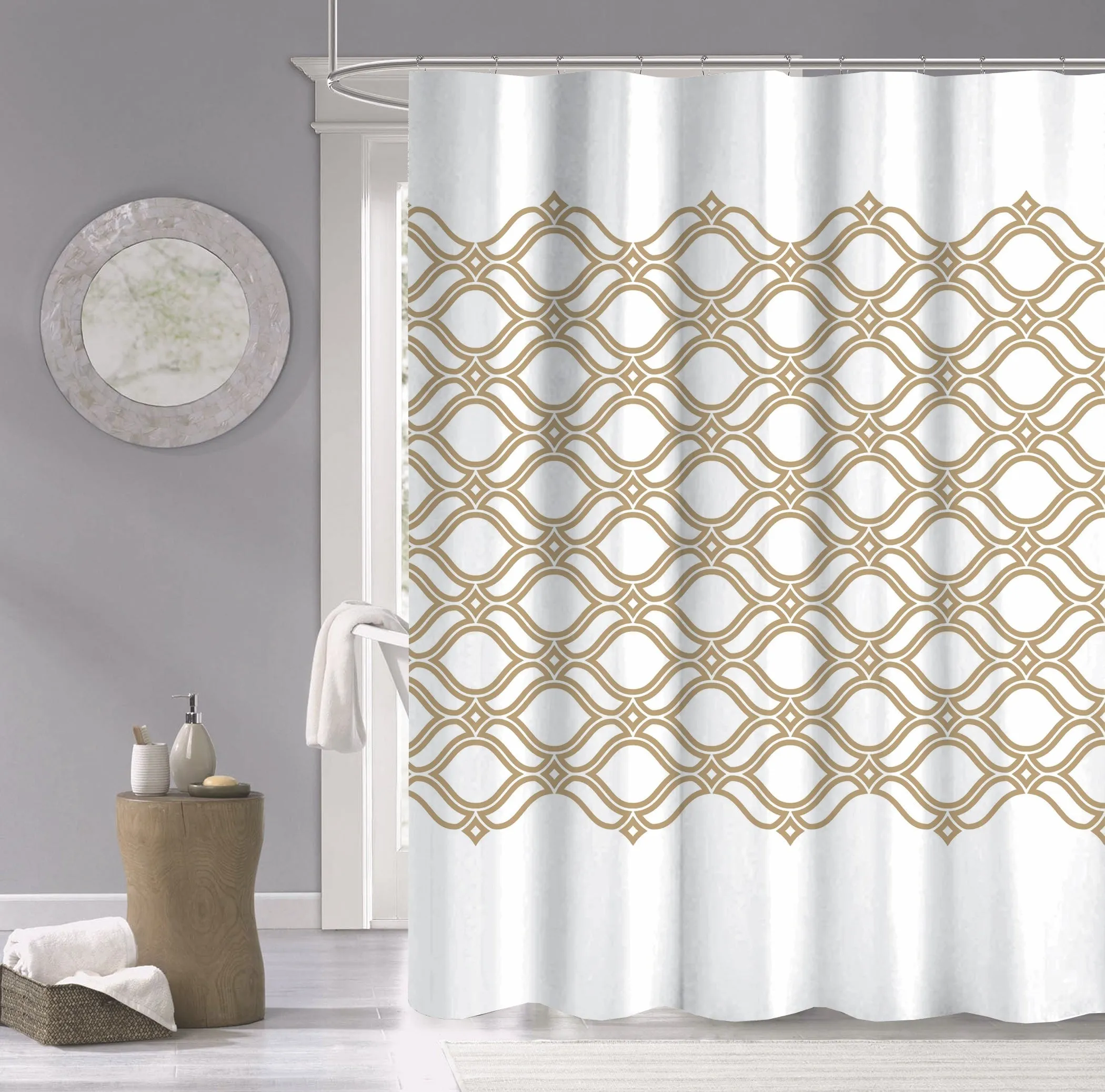 Dainty Home 100% Cotton Printed Diamonte Designed 70" x 72" Shower Curtain
