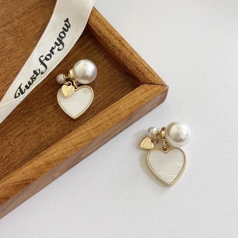Dainty Pearl Stud Heart Shell Earrings