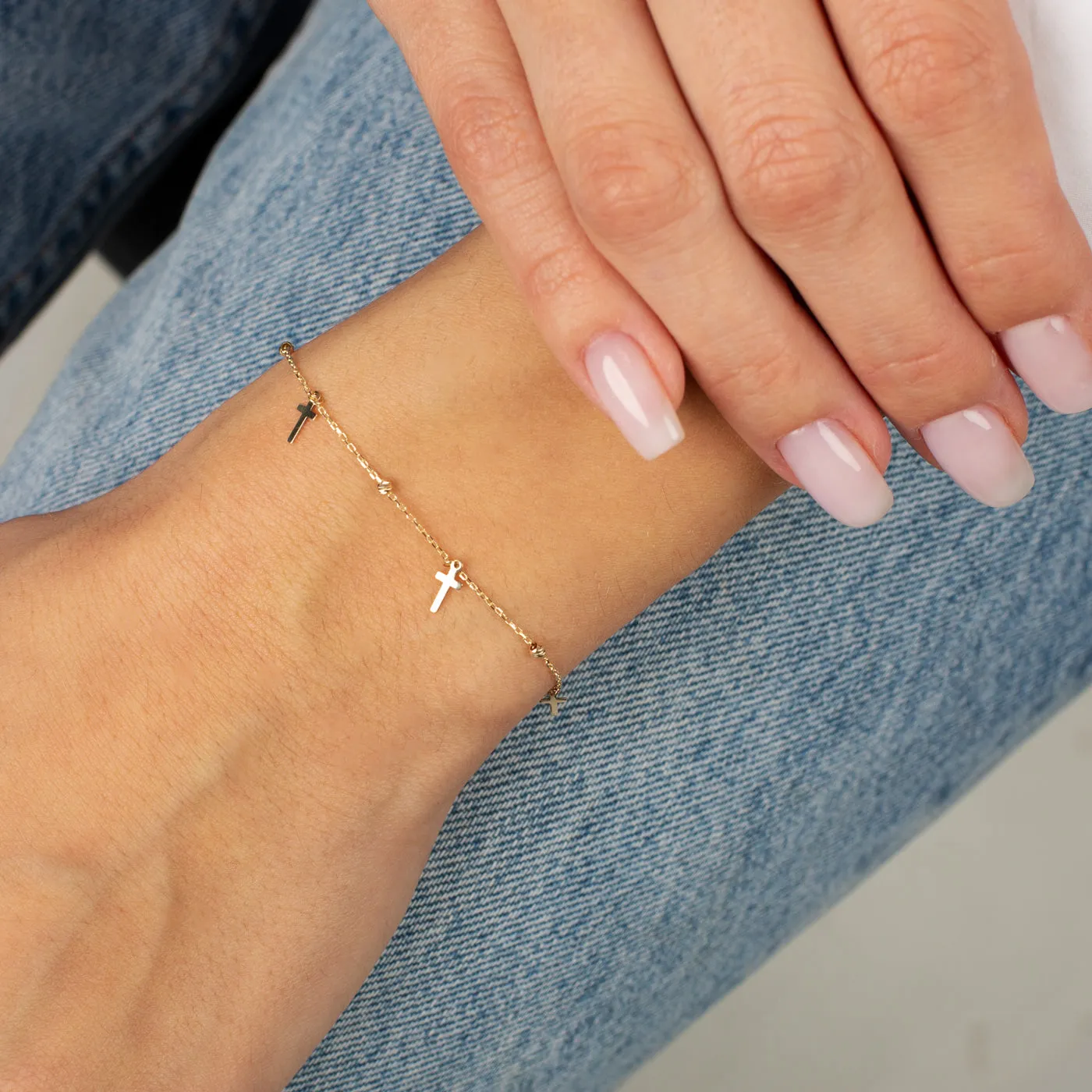 Dangling Cross Charms Bracelet 14K