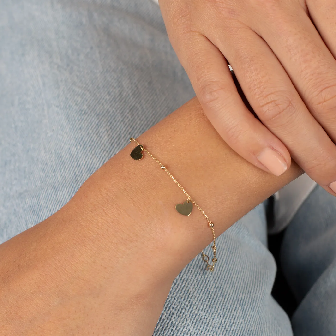 Dangling Heart Charm Bracelet 14K