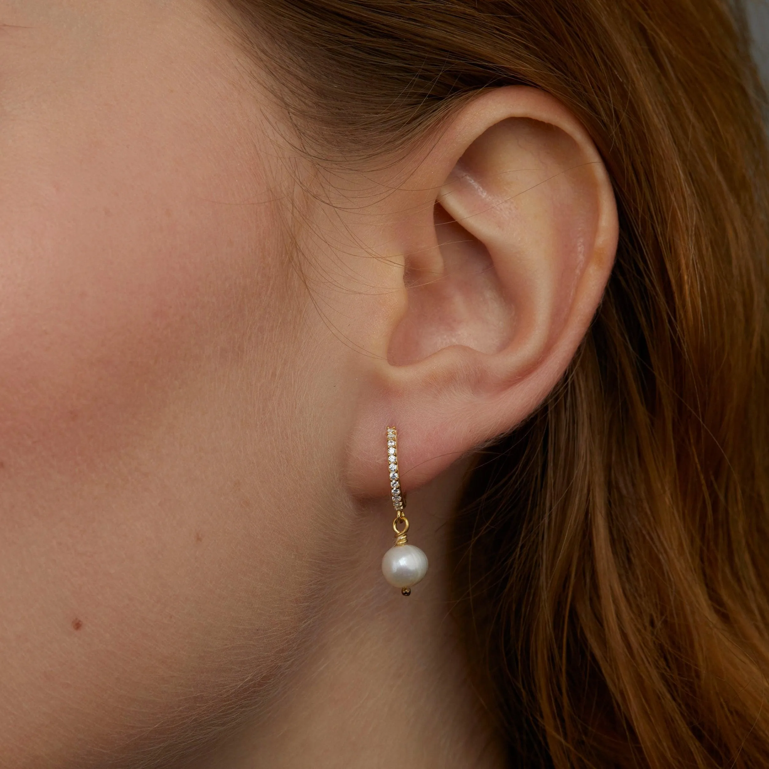 Dangling Pearl Pave Hoop Earrings - 18K Gold Vermeil
