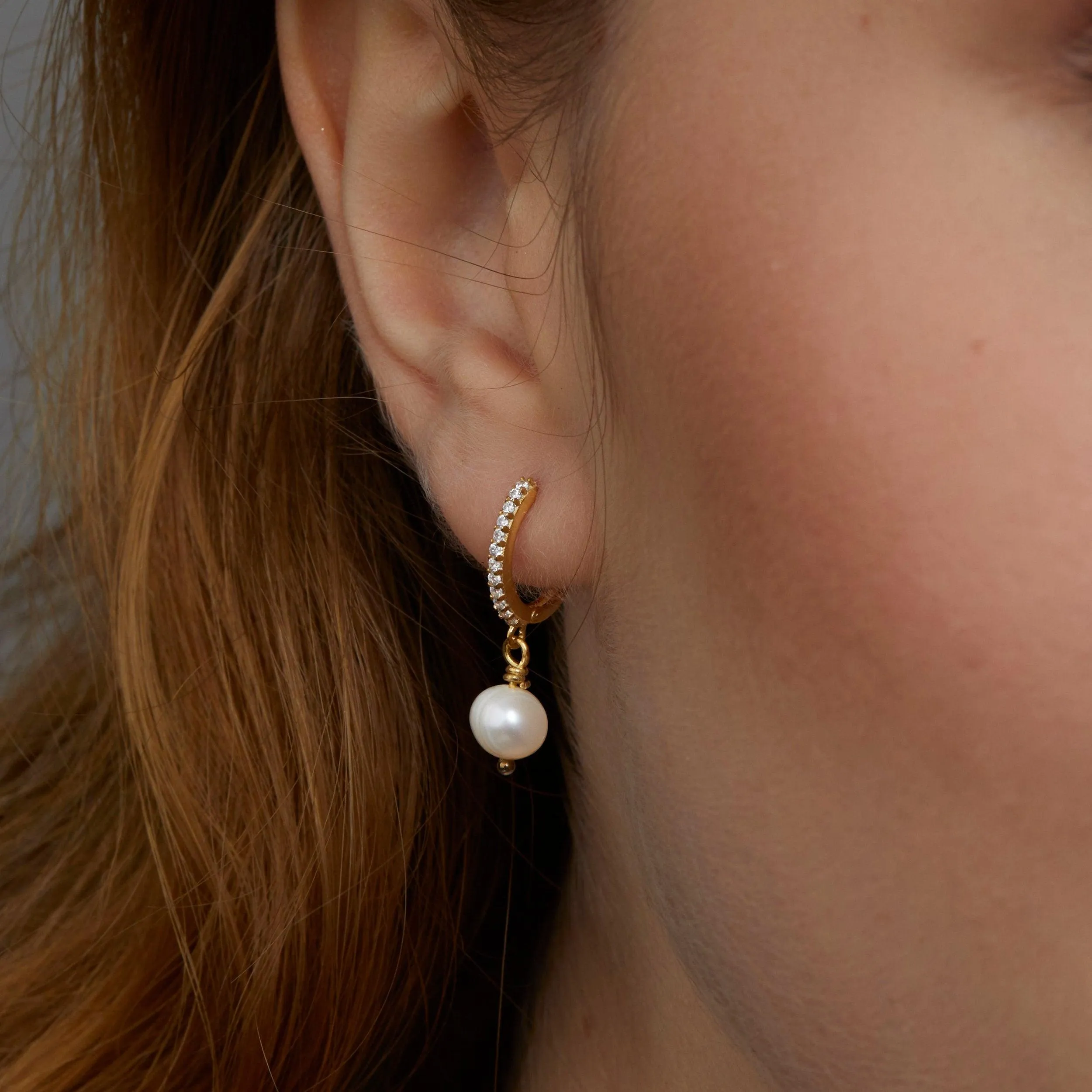 Dangling Pearl Pave Hoop Earrings - 18K Gold Vermeil
