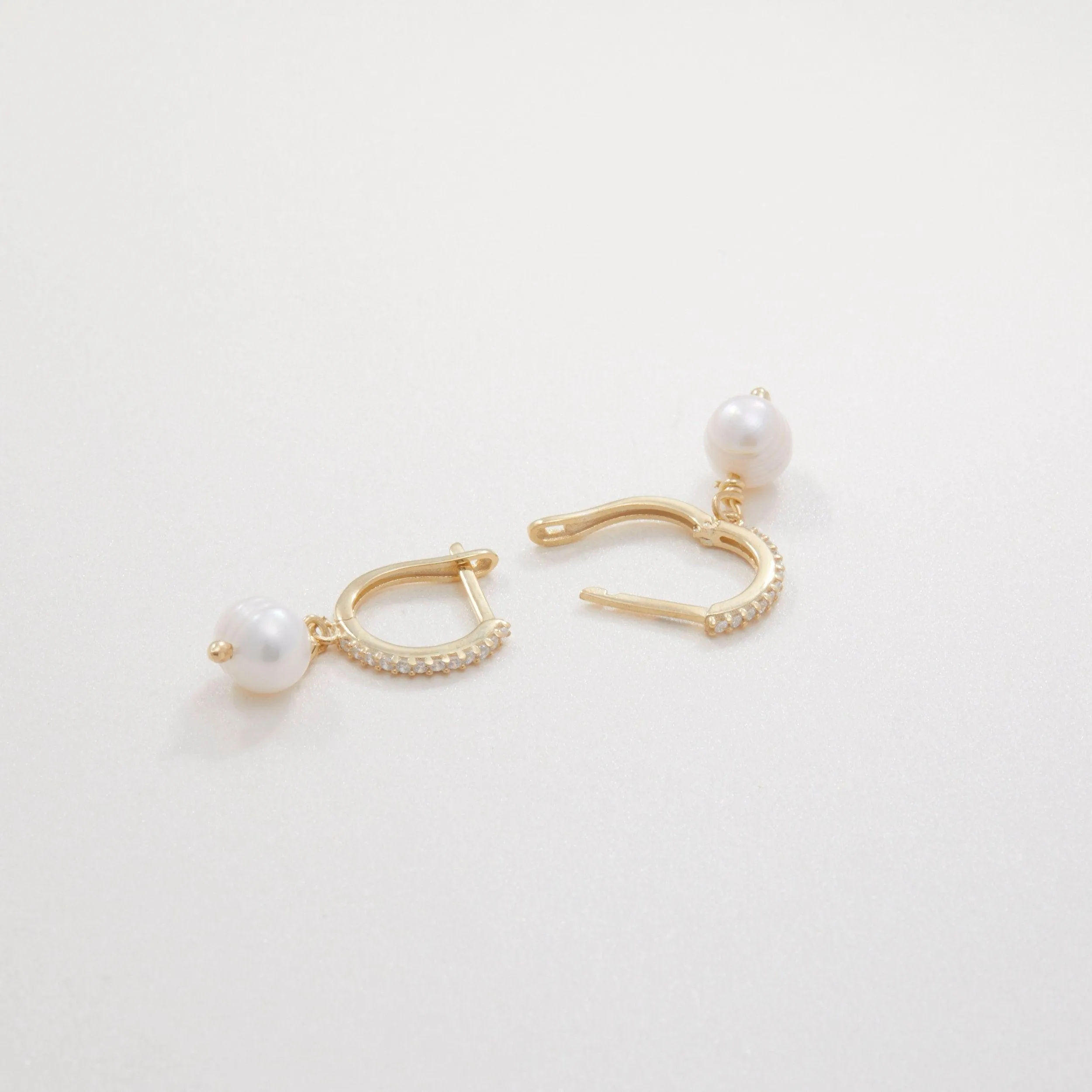 Dangling Pearl Pave Hoop Earrings - 18K Gold Vermeil