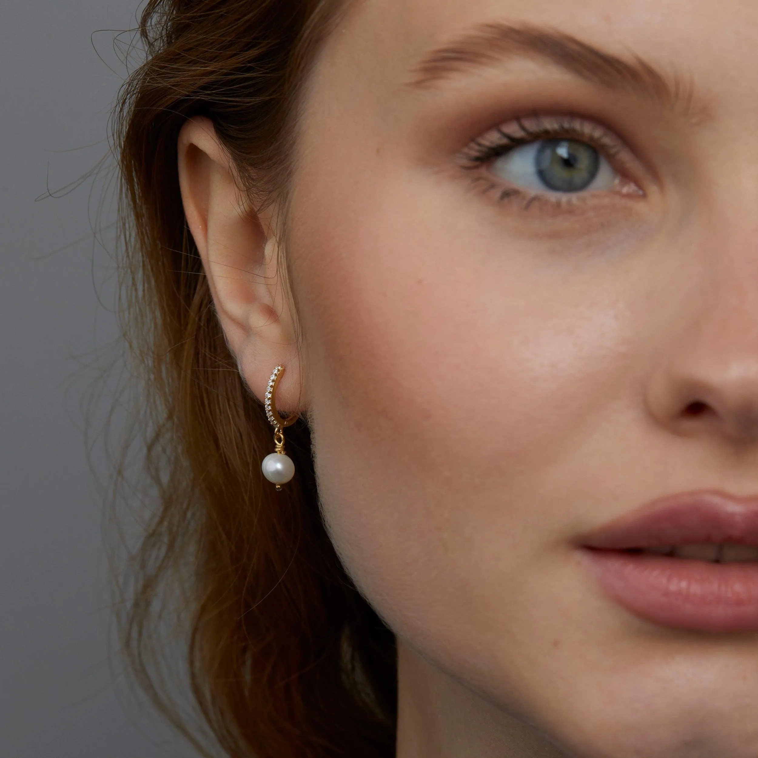 Dangling Pearl Pave Hoop Earrings - 18K Gold Vermeil