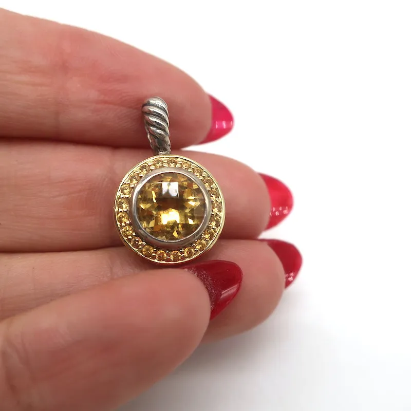 David Yurman Cerise Citrine & Sapphire Round Pendant Sterling Silver