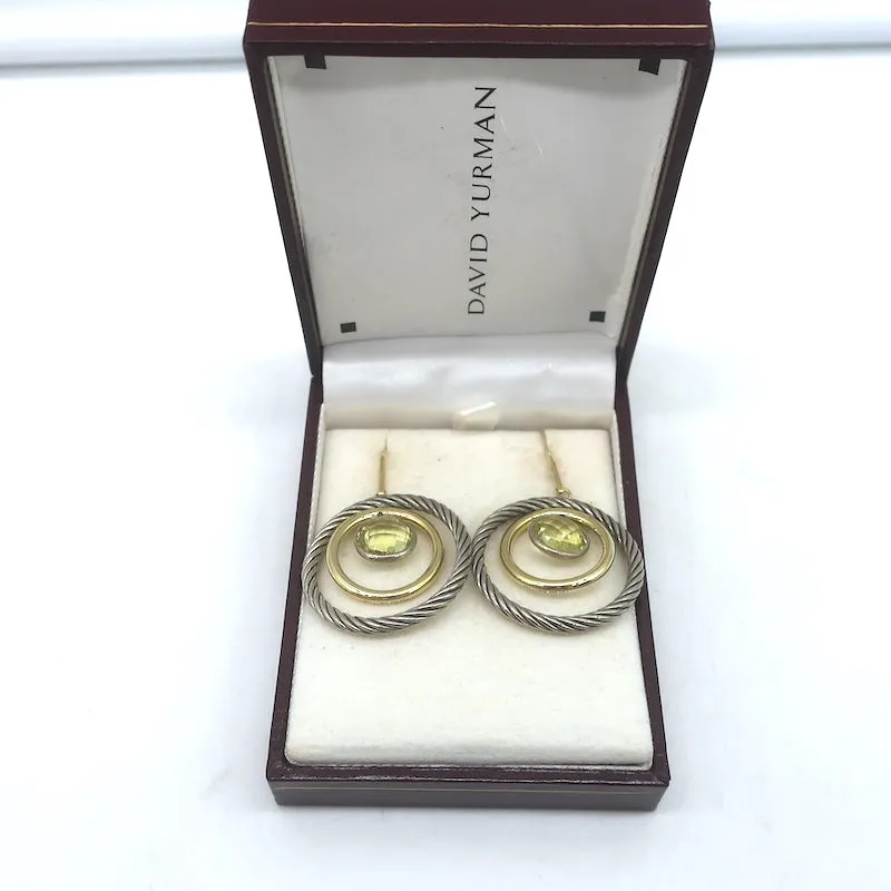 David Yurman Lemon Citrine Cable Mobile Earrings Sterling Silver & 18k Gold
