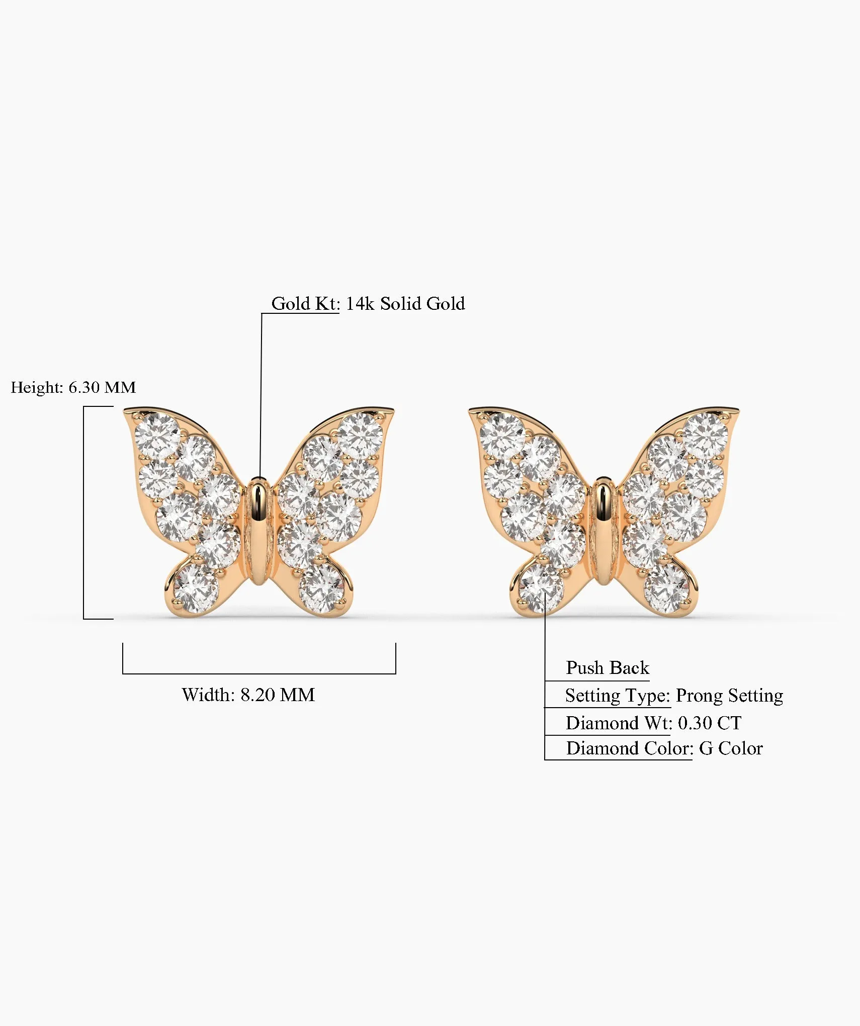 Dazzling Butterfly 14K Gold Stud Earrings