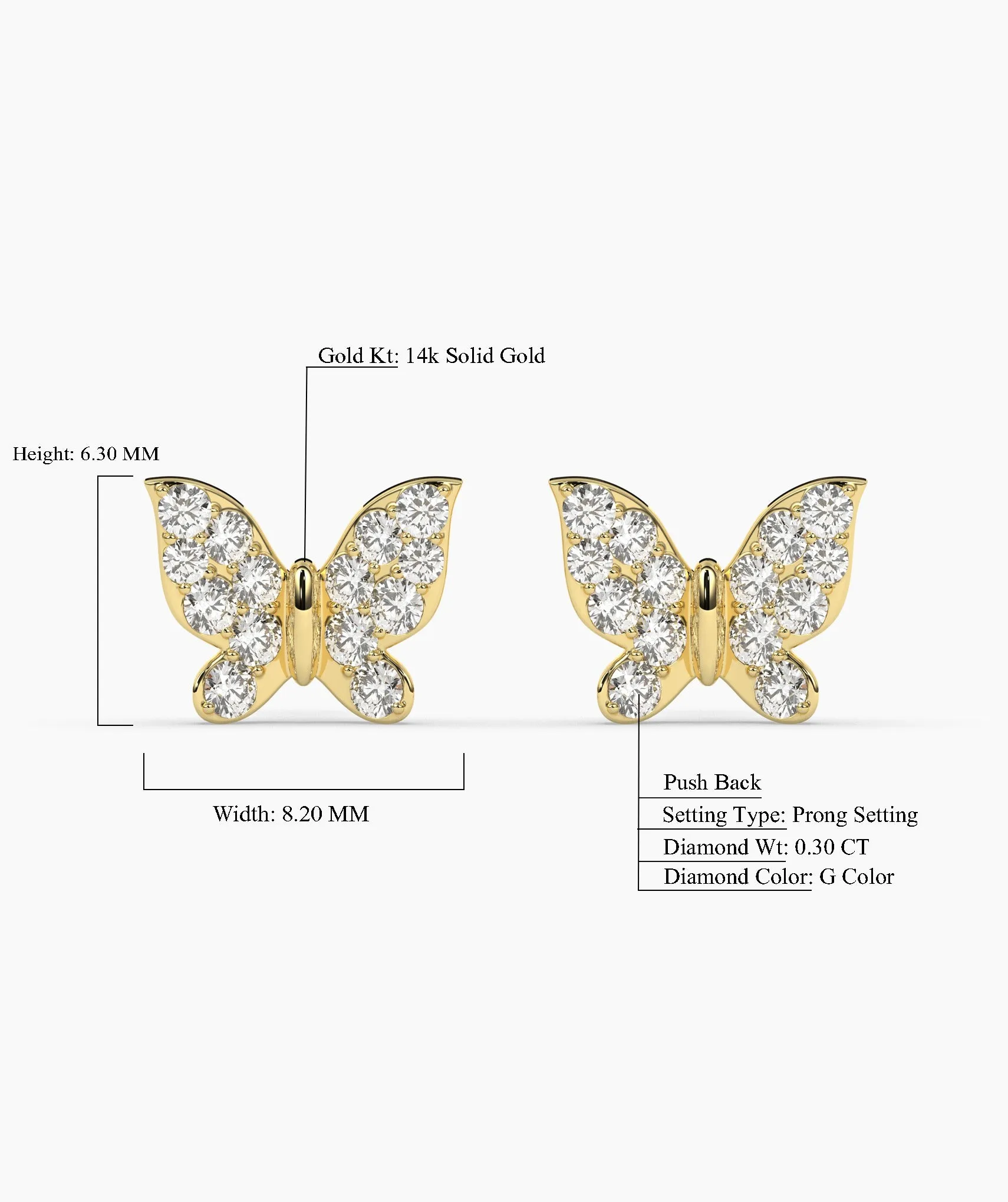 Dazzling Butterfly 14K Gold Stud Earrings