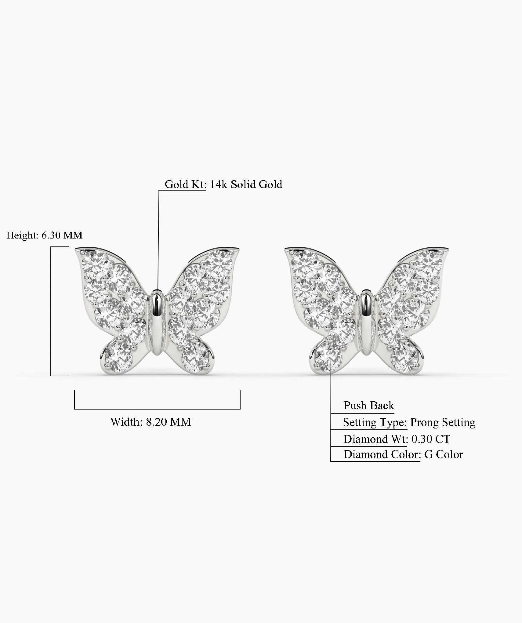 Dazzling Butterfly 14K Gold Stud Earrings