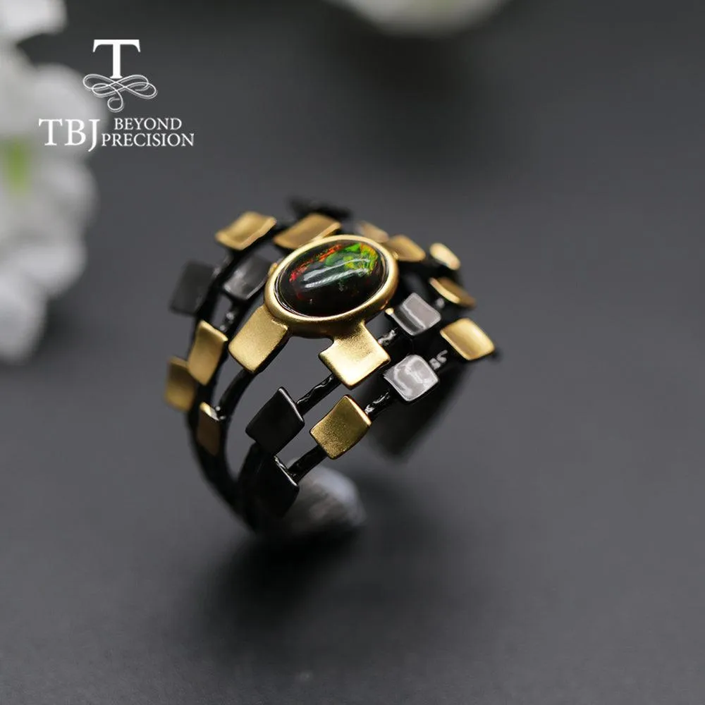 Designer Natural Black Opal Rings