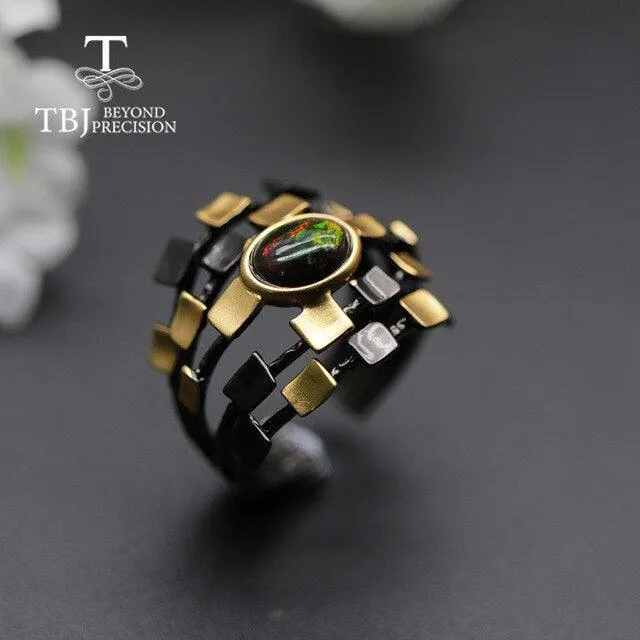 Designer Natural Black Opal Rings