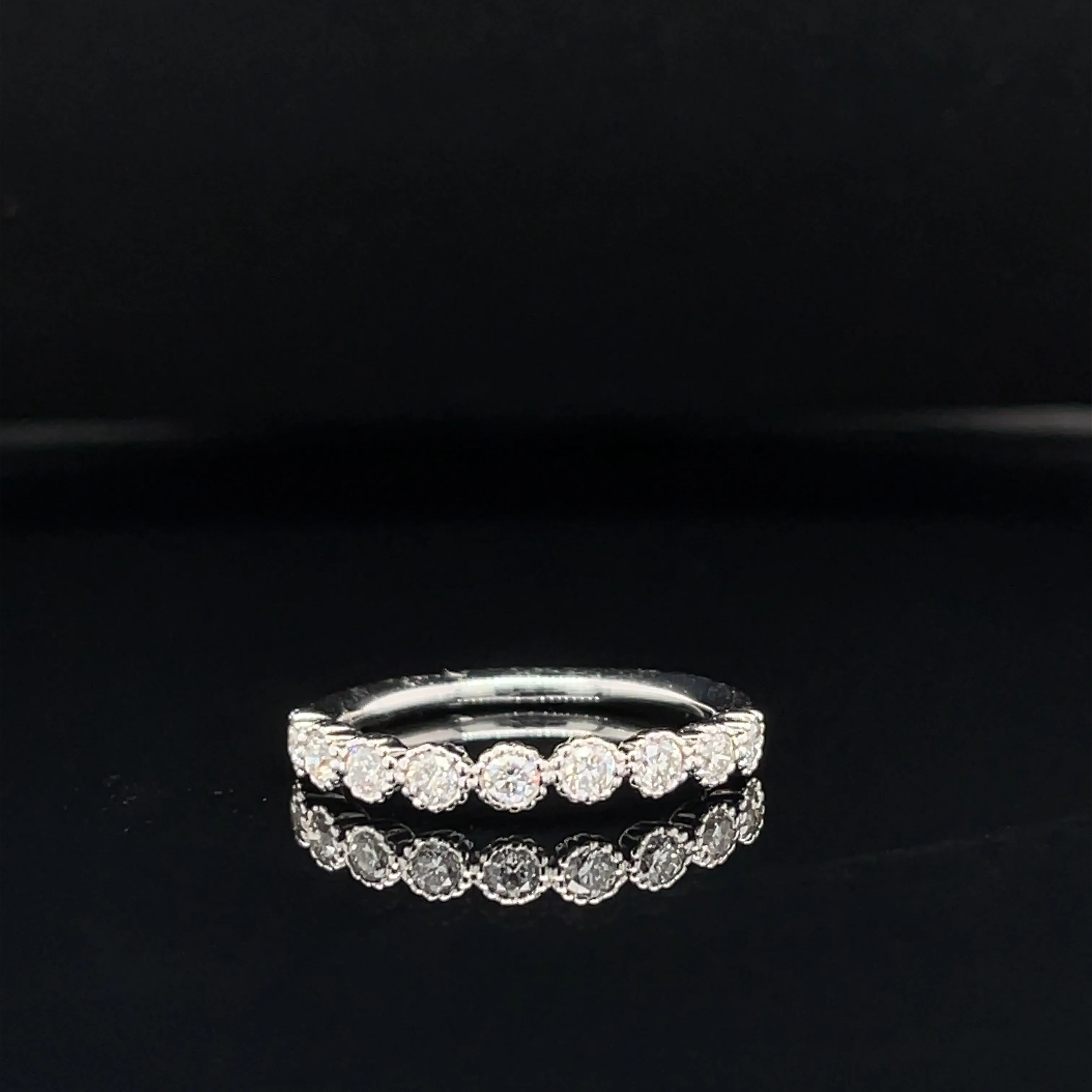 Diamond 0.46ctw Round Solitaire Milgrain Wedding Band Ring in 18k White Gold - #374 - HRDIA003492