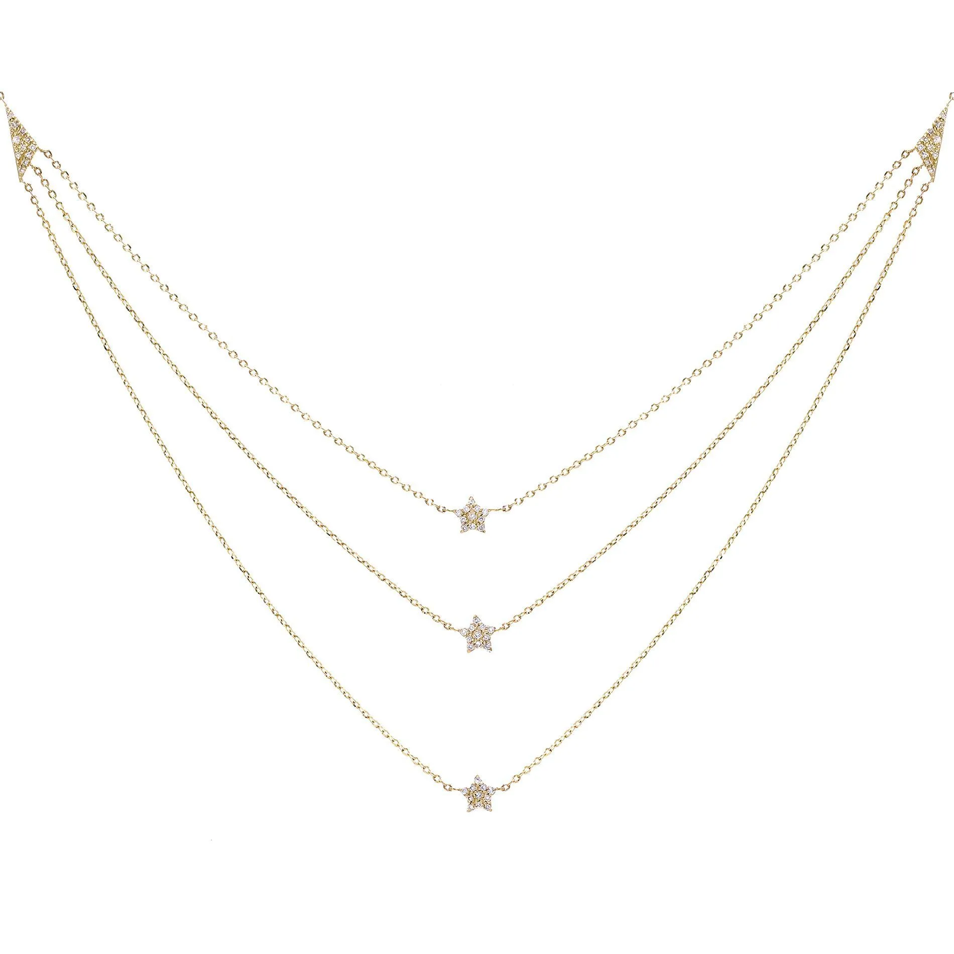 Diamond 3 Layer Star Necklace 14K