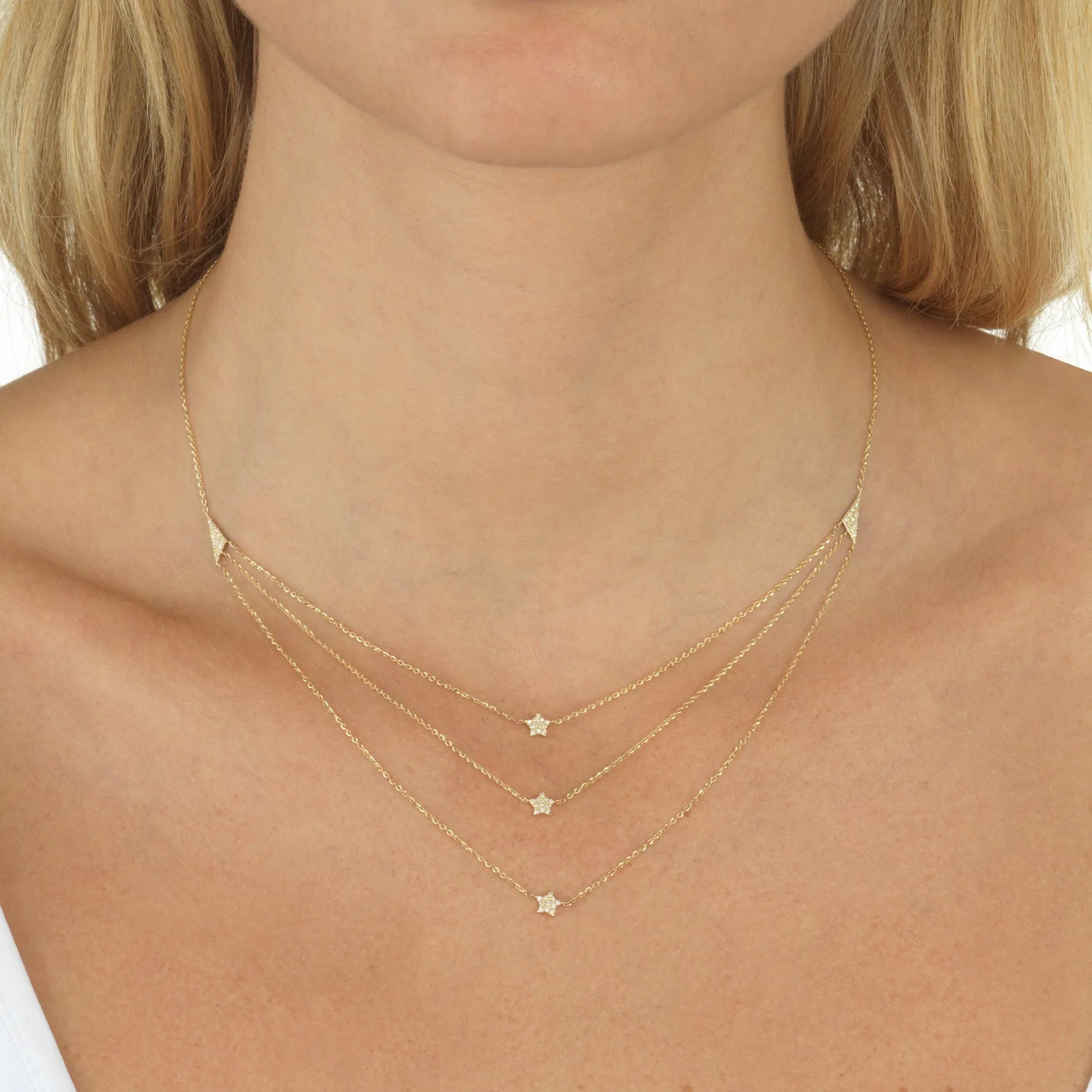 Diamond 3 Layer Star Necklace 14K