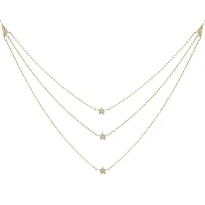 Diamond 3 Layer Star Necklace 14K