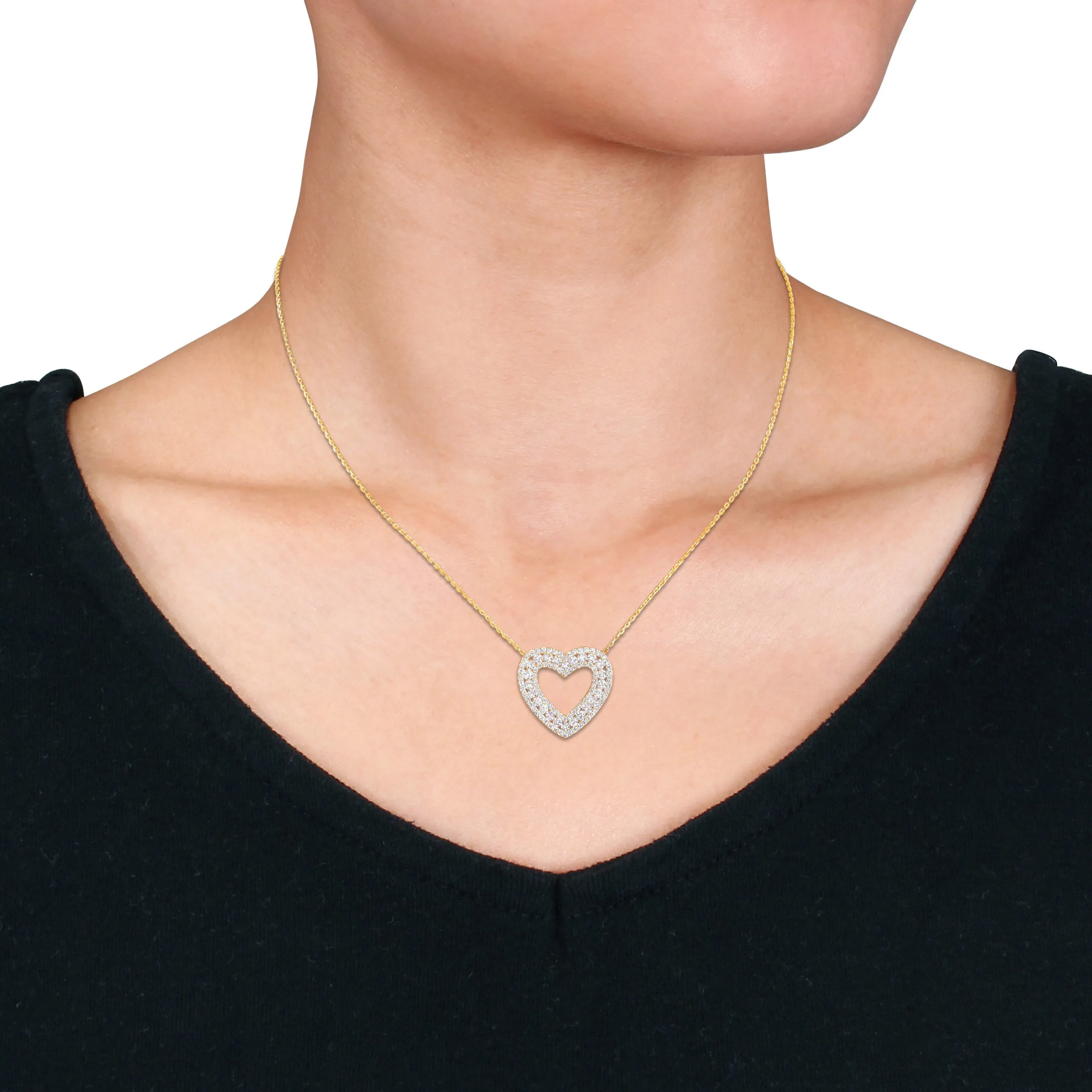 Diamond 3-Row Broad Bordered Open Heart Necklace