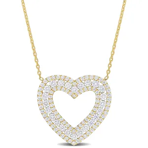 Diamond 3-Row Broad Bordered Open Heart Necklace