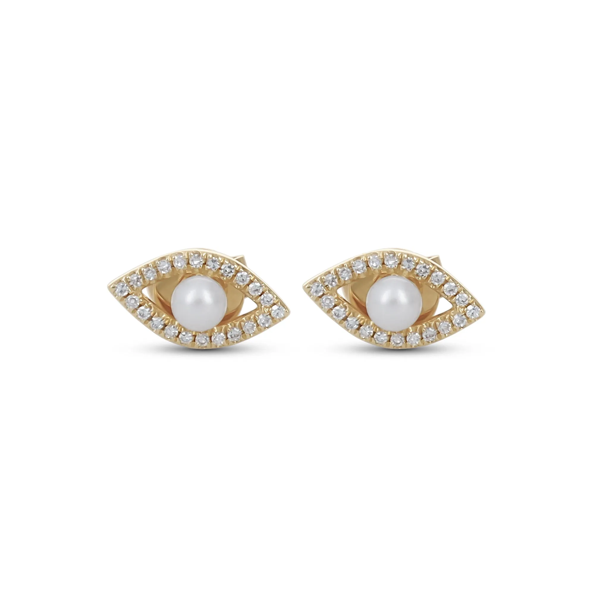 Diamond & Pearl Evil Eye Stud Earrings