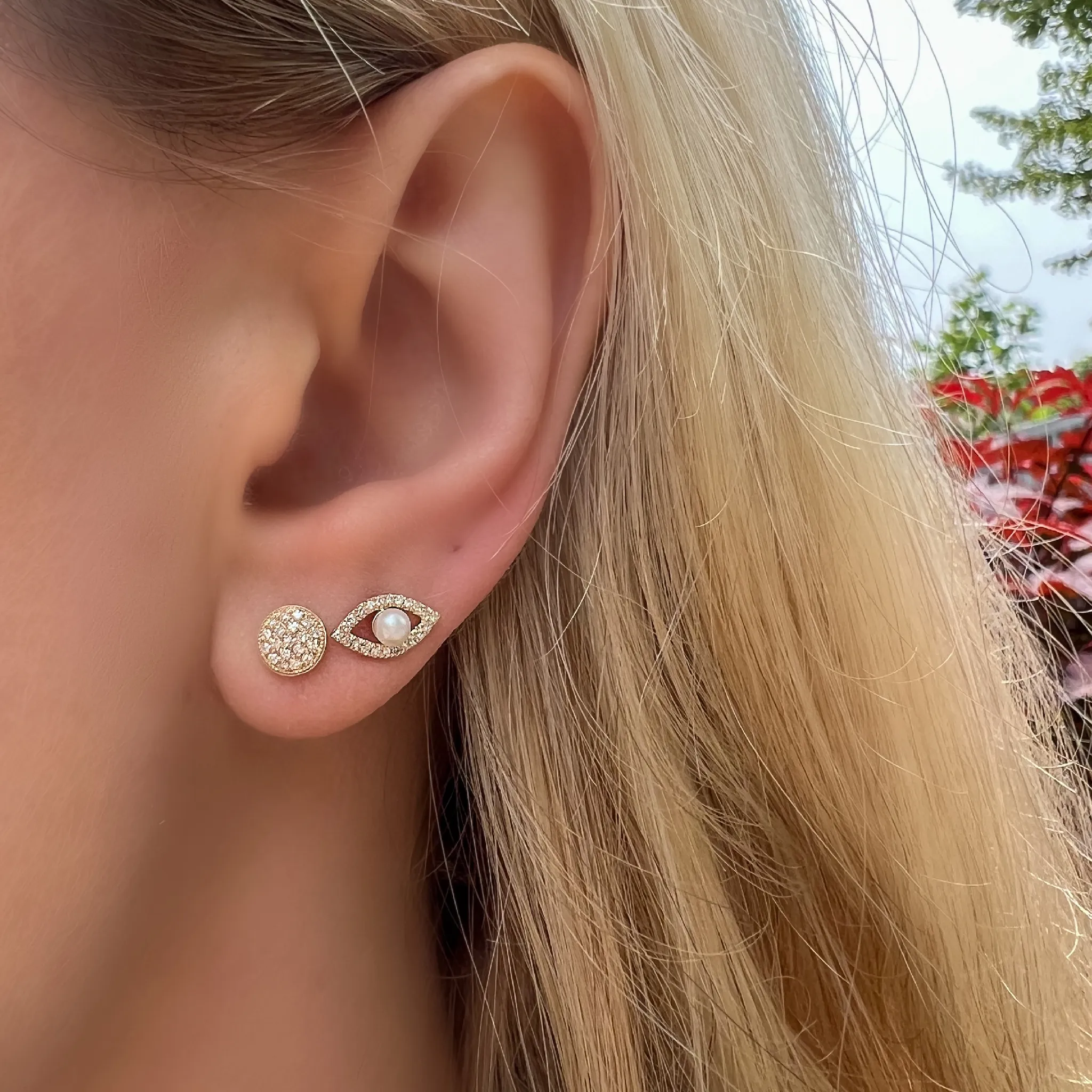 Diamond & Pearl Evil Eye Stud Earrings