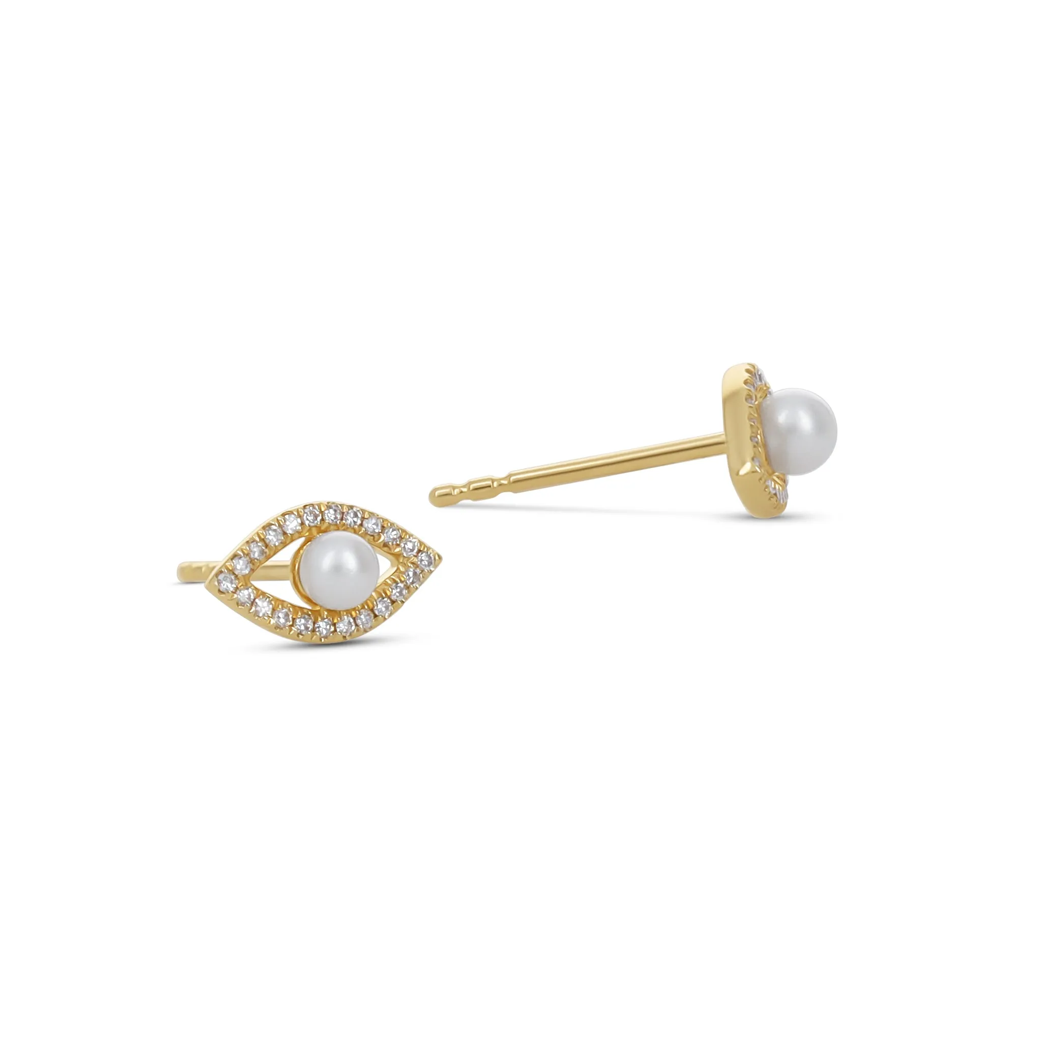Diamond & Pearl Evil Eye Stud Earrings