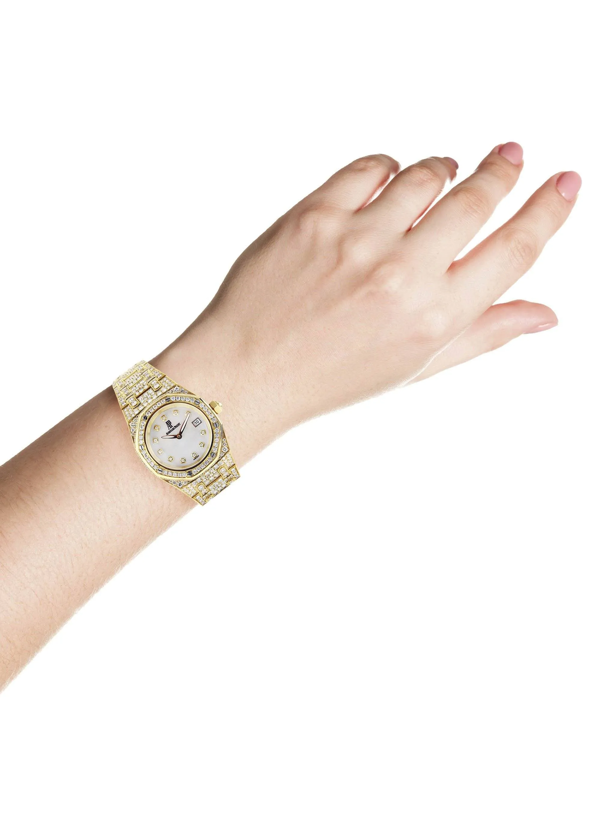 Diamond Audemars Piguet Royal Oak Watch For Women | 18K Yellow Gold | 33 Mm