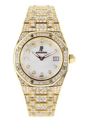Diamond Audemars Piguet Royal Oak Watch For Women | 18K Yellow Gold | 33 Mm