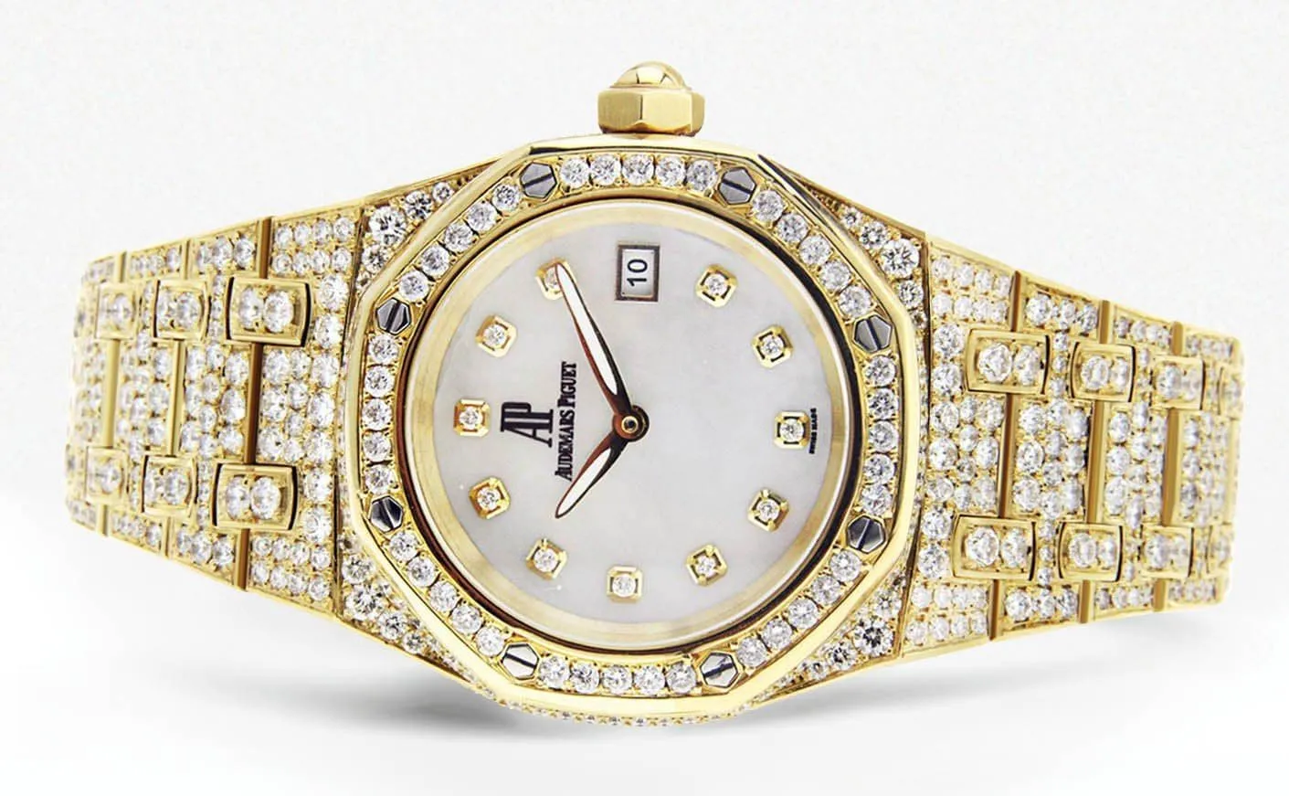 Diamond Audemars Piguet Royal Oak Watch For Women | 18K Yellow Gold | 33 Mm