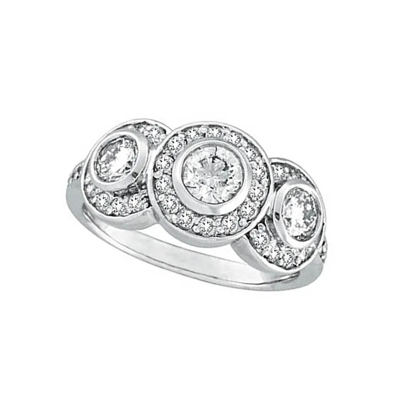 DIAMOND BEZEL 3 THREE STONE RING 14K GOLD (1.25 CTW) 9 mm width