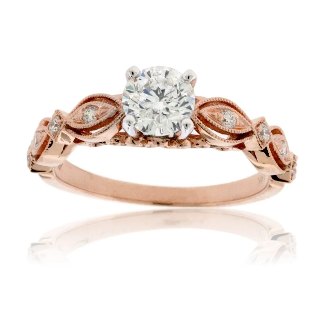 Diamond Center and Diamond Accented Vintage Style Engagement Ring