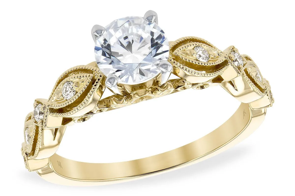 Diamond Center and Diamond Accented Vintage Style Engagement Ring