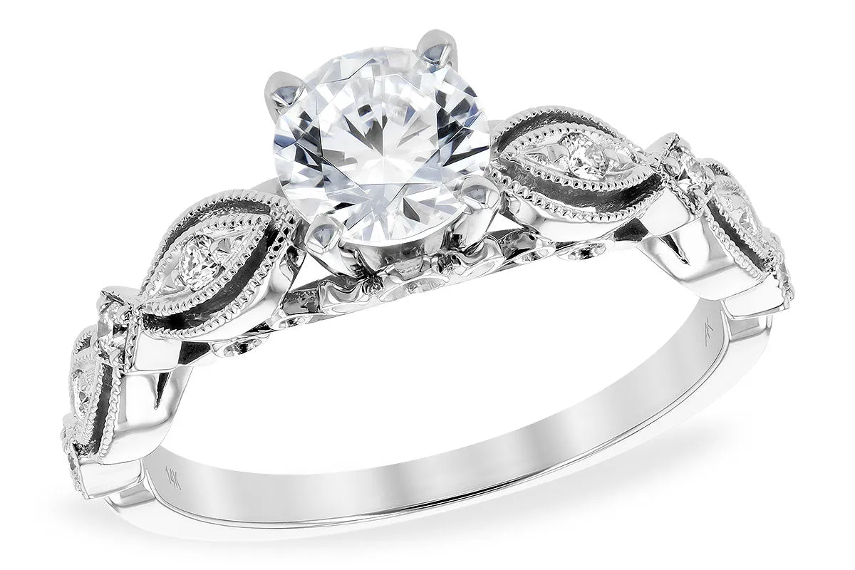 Diamond Center and Diamond Accented Vintage Style Engagement Ring