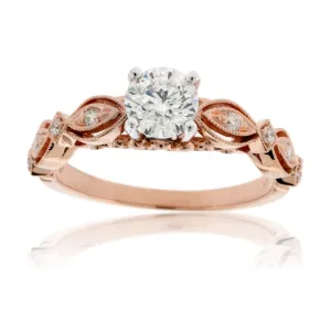 Diamond Center and Diamond Accented Vintage Style Engagement Ring