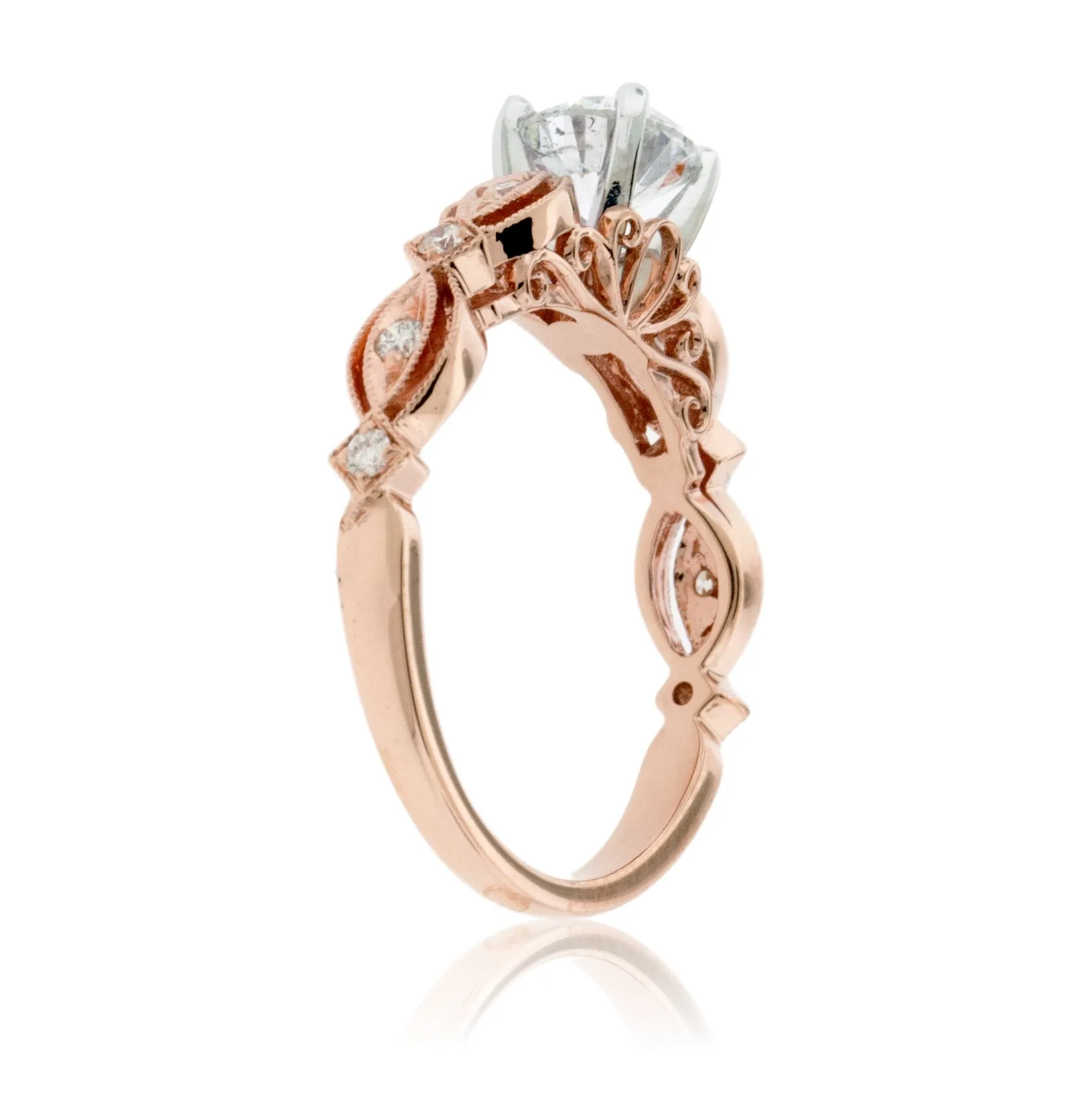 Diamond Center and Diamond Accented Vintage Style Engagement Ring