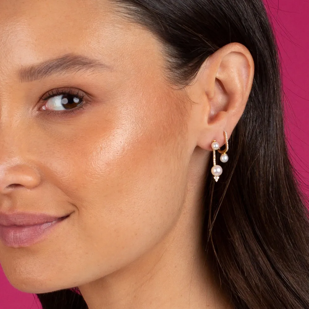 Diamond Cluster X Pearl Front Back Earring 14K