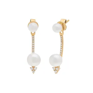 Diamond Cluster X Pearl Front Back Earring 14K