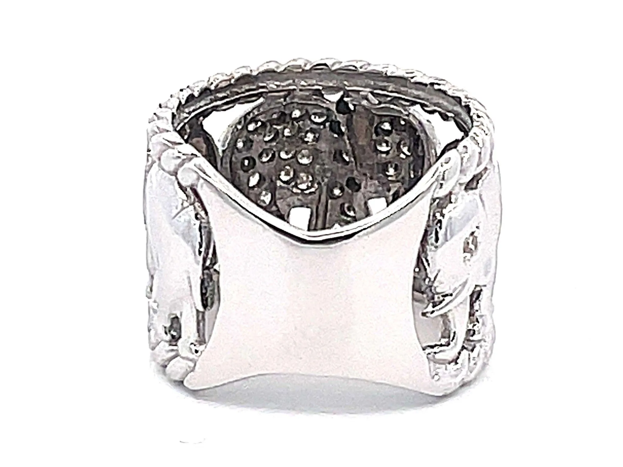 Diamond Elephant Wide Band Ring in 14k White Gold