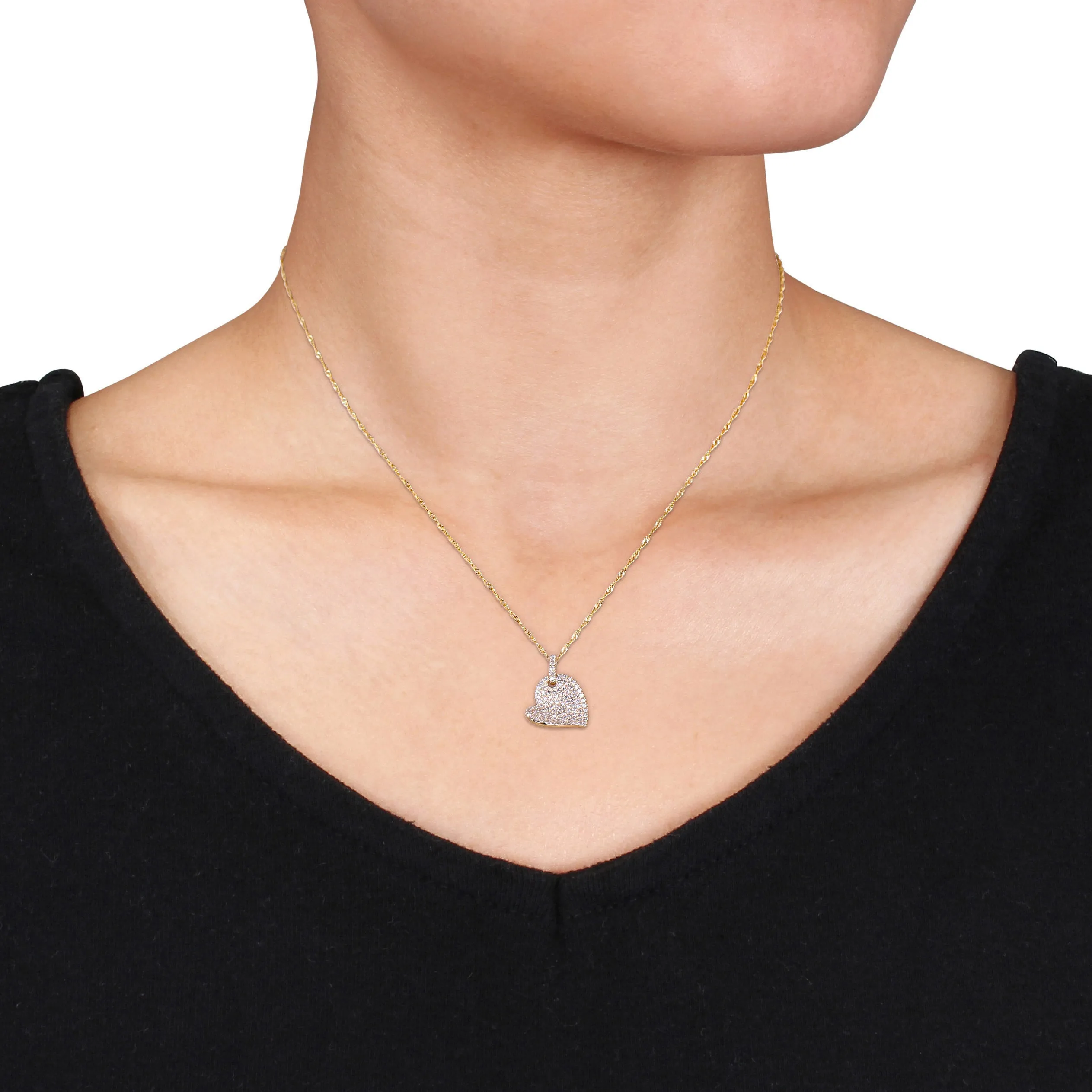 Diamond Filled Tilted Heart Pendant 1/2CT