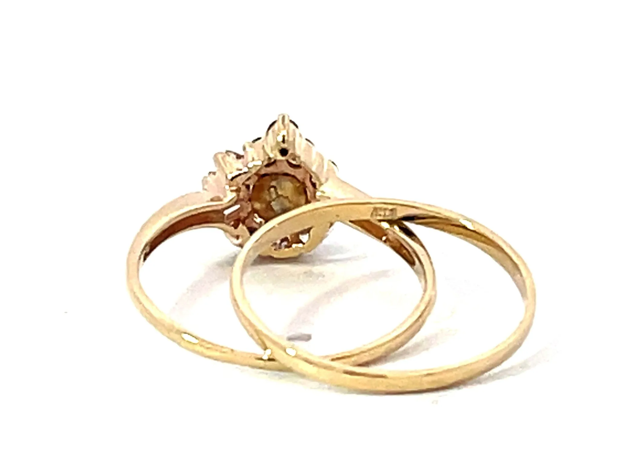 Diamond Flower Double Band Ring Solid 14K Yellow Gold