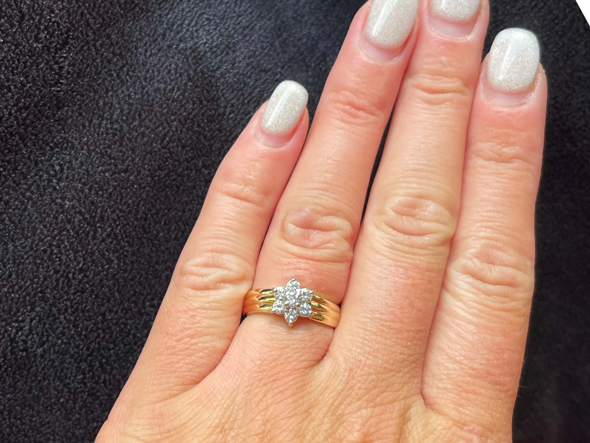 Diamond Flower Two Toned Ring in 18K Yellow Gold and Platinum